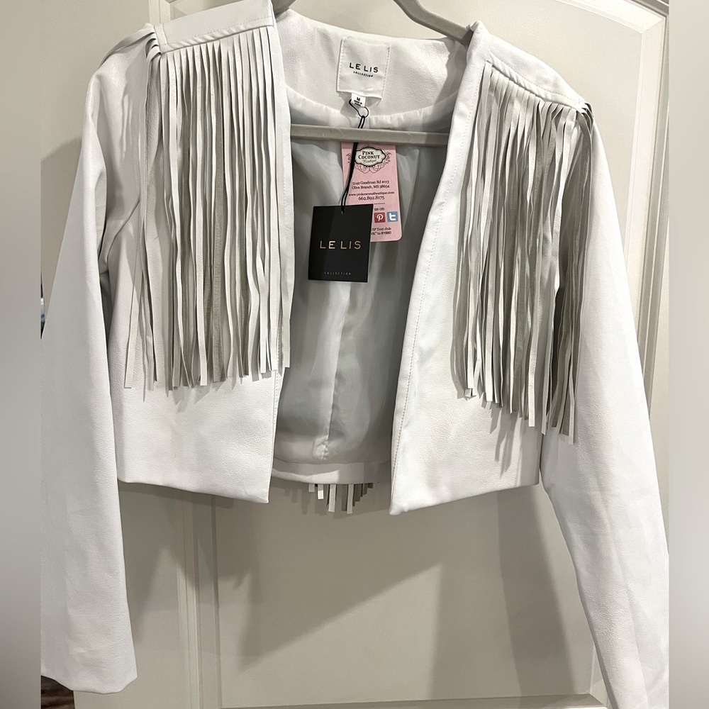 White cropped leather jacket size M NWT